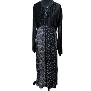VINTAGE PAPILLON VELVET FLORAL MAXI DRESS BOHO WHIMSIGOTH PATCHWORK BLACK M